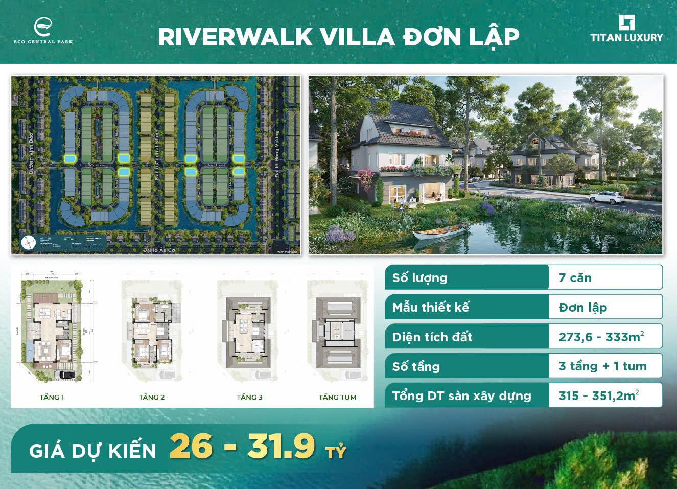 Biệt thự đơn lập Central Island – Loại hình sản phẩm Central Island cao cấp nhất, sở hữu không gian sống biệt lập, riêng tư tuyệt đối giữa đảo trung tâm Eco Central Vinh.