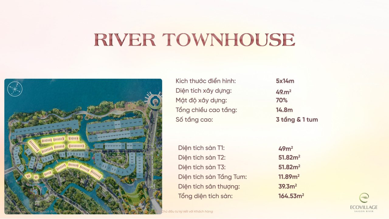 Mặt bằng và Layout River Townhouse tại EcoVillage Saigon River