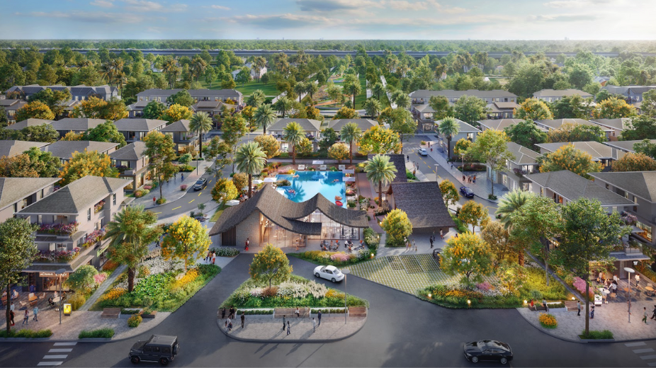 Khu vực bể bơi điện phân muối tại Zen Clubhouse – không gian thư giãn an toàn, thân thiện với sức khỏe dành cho cư dân Eco Retreat.