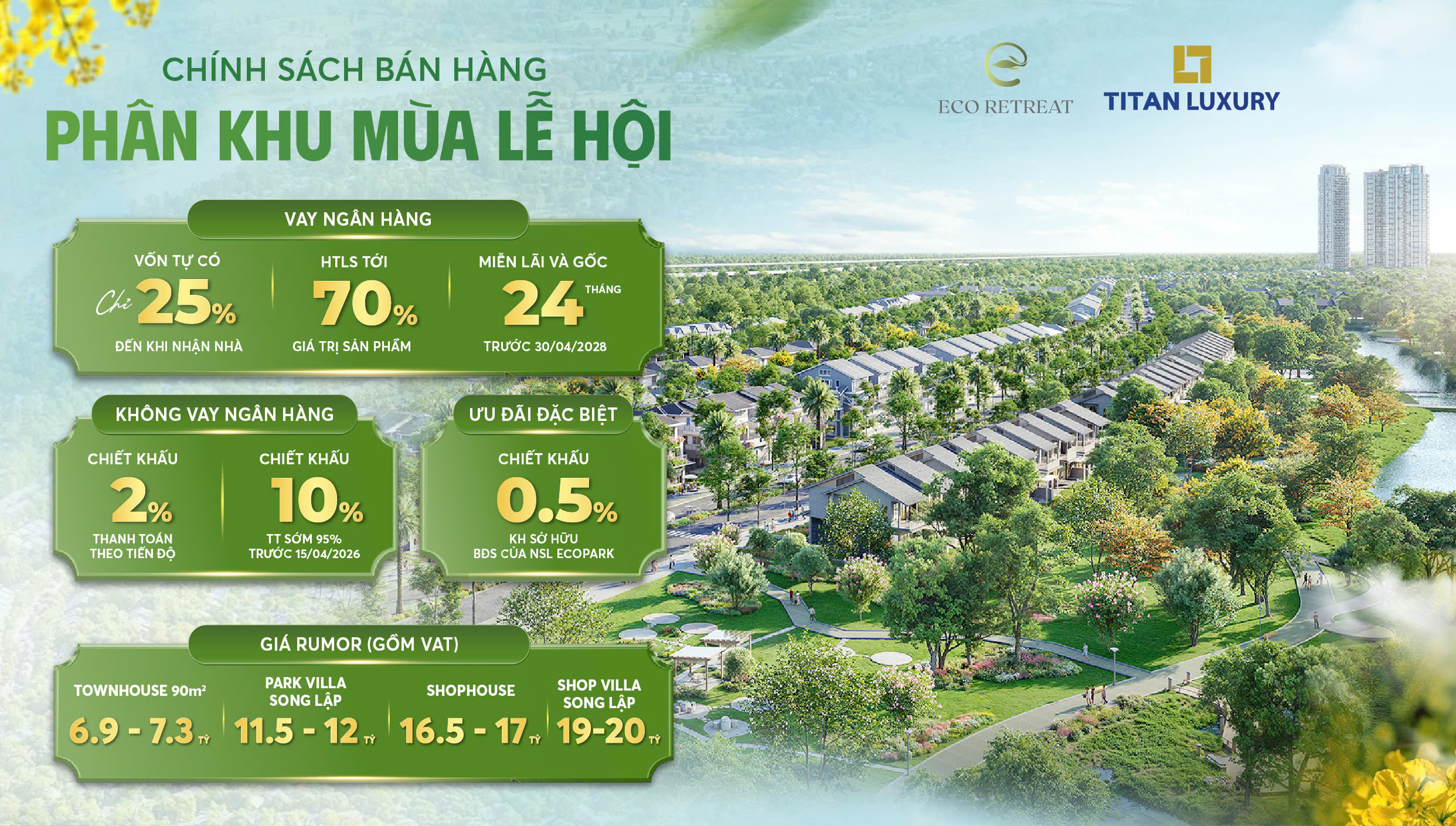 CSBH Mùa Lễ Hội - Eco Retreat với ưu đãi tài chính hấp dẫn dành cho phân khu lễ hội đầu tiên