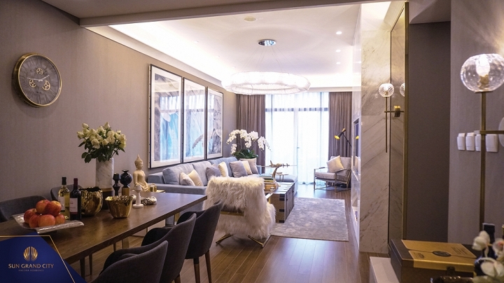 Một trong các mẫu thiết kế phòng ăn và phòng khách tại chung cư Ancora Lương Yên 