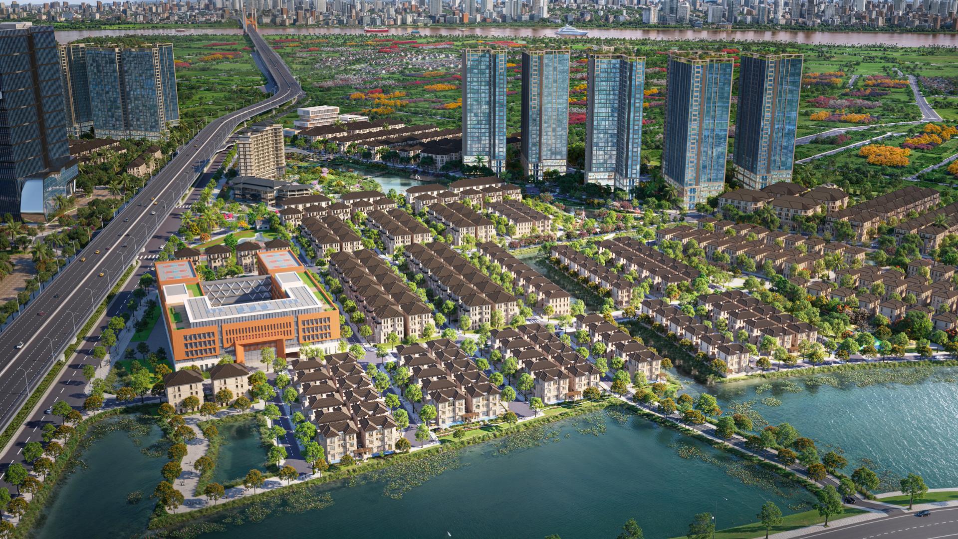 Sự kết nối giữa trường học, khu thể thao và cảnh quan xanh giúp hình thành hệ sinh thái giáo dục sống động cho thế hệ cư dân tương lai