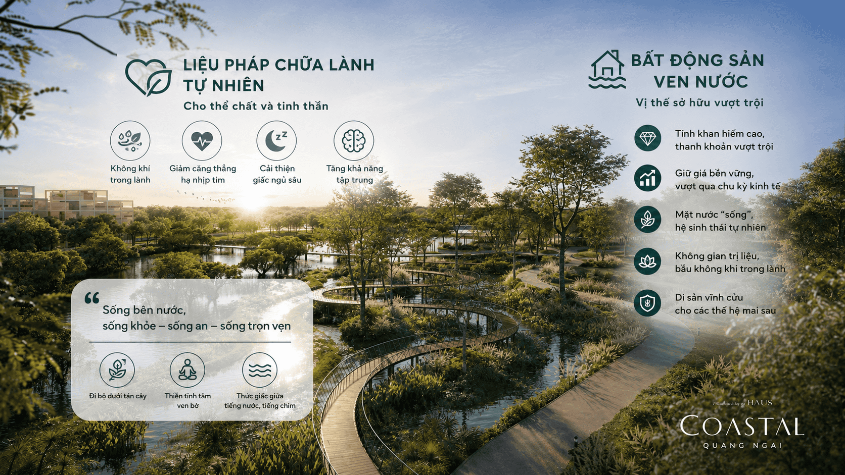 Giá trị trị liệu sức khỏe và định vị bất động sản ven nước