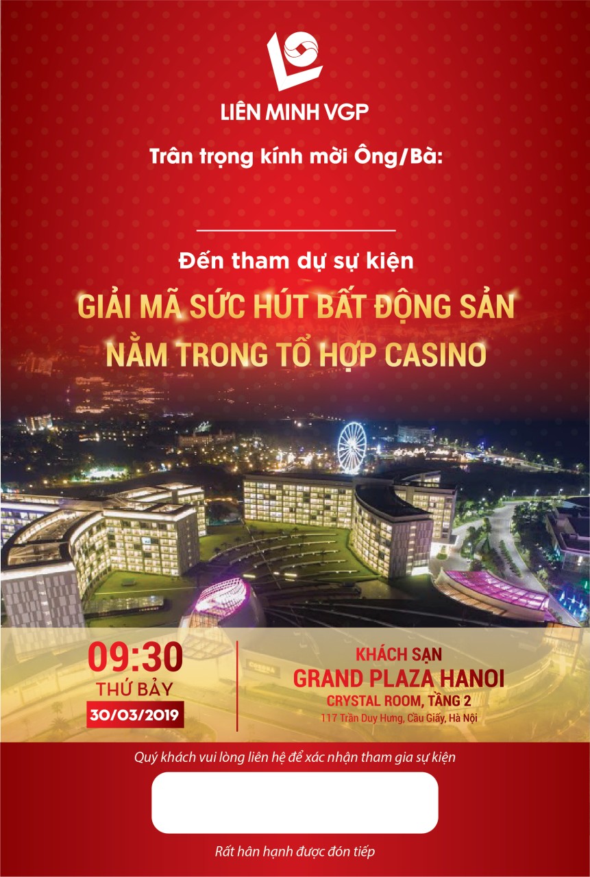 Thiệp mời tham gia sự kiện Giải mã sức hút bất động sản nằm trong tổ hợp Casino